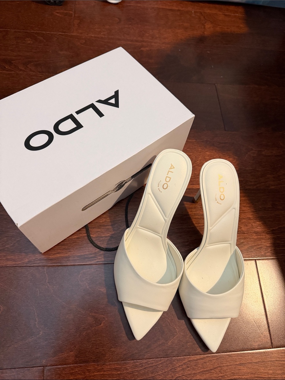 ALDO Cream Pointed Toe Slip-On Stiletto Mules